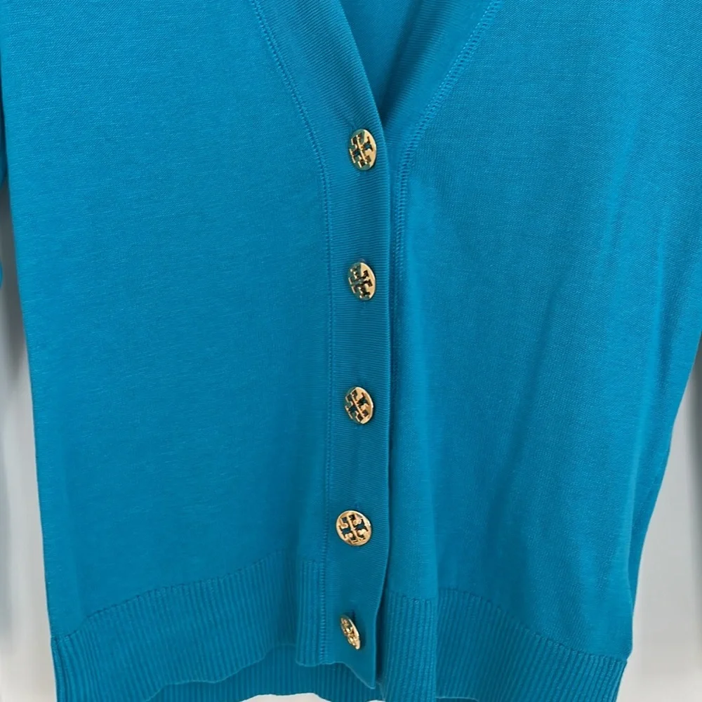 Tory Burch Teal V-Neck Button Cardigan